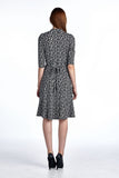 Women's 3/4 Three Quarter Sleeve V-Neck Midi Dress with Abstract Patterns