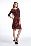 Women's 3/4 Three Quarter Sleeve Slim Fit Sheath Dress with Abstract Patterns