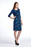 Women's 3/4 Three Quarter Sleeve Slim Fit Sheath Dress with Abstract Patterns