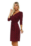 Women's 3/4 Three Quarter Sleeve V-Neck Wrap Dress with Front Tie
