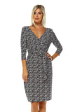 Women's 3/4 Three Quarter Sleeve V-Neck Wrap Dress with Front Tie