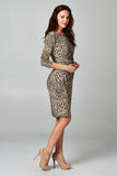 Women's 3/4 Three Quarter Sleeve Leopard Printed Sheath Dress