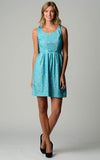 Women's Belted Fit & Flare Lace Dress