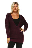 Women's Mixed Knit Deep V Sweater